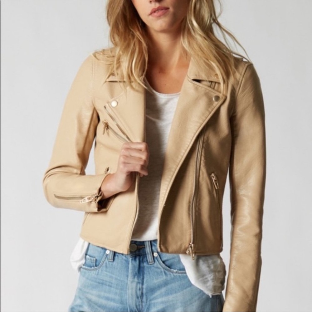 Blank NYC Women's Beige Leather Moto Jacket
